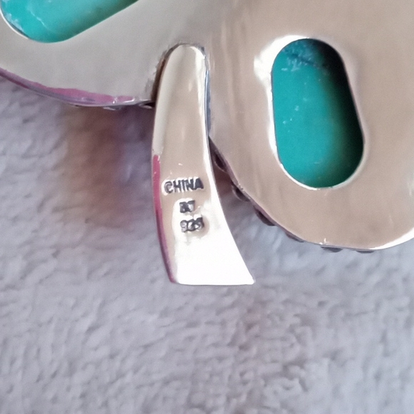 STERLING SILVER, TURQUOISE AND AMBER PIN/PENDENT - Picture 4 of 10